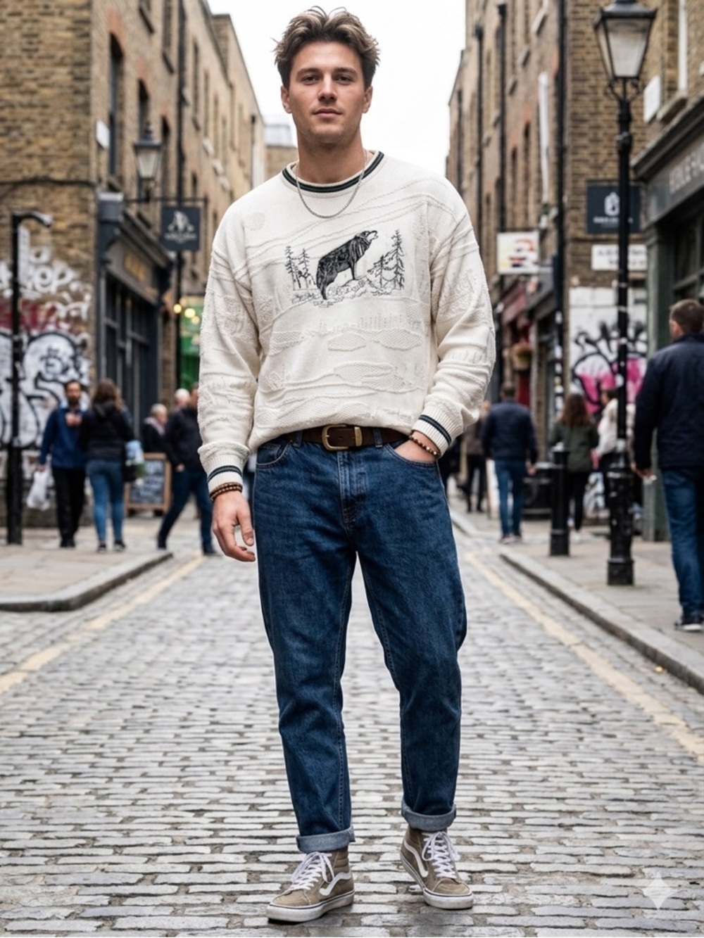 1990’s Northern Elements Cotton crew neck men’s sweater timber wolf Size Small - Picture 12 of 16